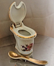 MOUTARDIER  CUVETTE WC et sa cuiller en porcelaine Limoges