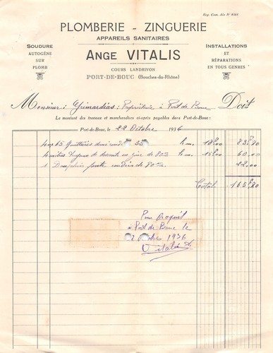1936 plomberie zinguerie - 1936,