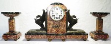 Rare pendule 3 pièces LIMOUSIN Art deco griffons french clock