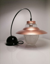 Lustre vintage, verre avec chapeau métal couleur cuivre, suspension, luminaire