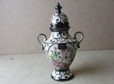Vase / amphore en porcelaine et métal argenté, décor fleurs, Artlynsa