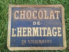 Ancienne Tôle Gaufrée Chocolat De L'ermitage Sterimberg Pas Plaque Émaillée 