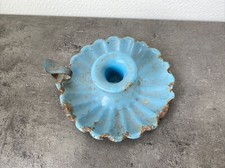 ancien bougeoir a main emaille bleu deco bougie vintage