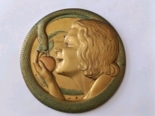 Plaque Médaille Bronze Art Déco R. Cochet Eve & Le Serpent 258,6 g - 149 mm