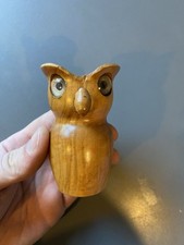 Sculpture bougeoir chouette hibou bois tourné olivier vintage