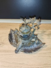 Très Jolis ANCIEN ENCRIER DE BUREAU EN RÉGULE FEUILLAGE ART NOUVEAU Début 20 Eme