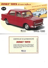 DINKY TOYS Fiche + Certificat SIMCA 1000 Dinky Toys 519 Atlas