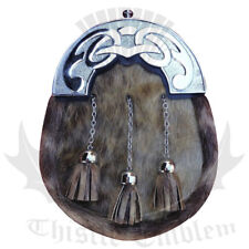 Homme Écossais Robe Kilt Sporran Cuir Joint Peau Celtique Finition Chrome Chaîne