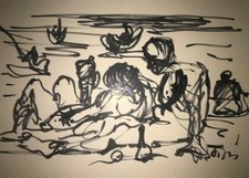 Sylvain VIGNY Dessin au feutre sur feuille satinée signé en bas à droite