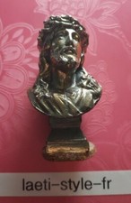 R09107 ancien buste de Jésus christ doré en régule signé MR religieux dévotion 