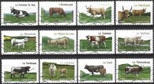 FRANCE- Série de 12 timbres autoadhésifs et oblitérés de 2014  "Vaches"