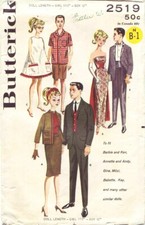 2519 PATRON BUTTERICK  VINTAGE ANNEE 70  6 CREATIONS   BARBIE & KEN