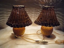 Paire De Lampes vintage  en osier et  Rotin  Années 50