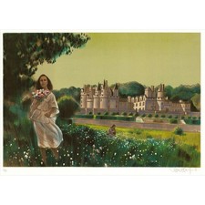 VERNET-BONFORT Robert - Lithographie originale "Château d'Ussé" 54x75cm - Ex 1/2