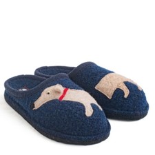 HAFLINGER FLAIR DOGGY DACKEL CHAUSSONS EN FEUTRE DE LAINE BLEU AVEC CHIEN TECKEL