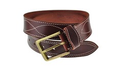 Cuir Véritable Ceinture Vintage Style Musternaht Braun - Taille : au Choix