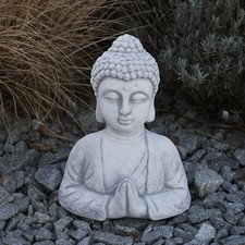 Buste de Bouddha avec geste de Namaste statuette en pierre 30 cm 7 kg gris bé...