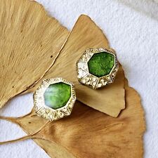 Boucles Oreille Style Art Deco Clips 80's Pierre Bex Étain Strass Émail 22x20 mm