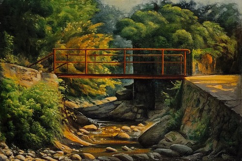 Huile pont fer sur panneau - de,