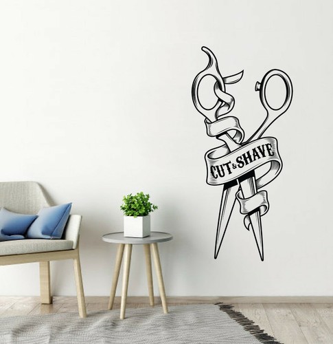 Autocollant mur barbershop - mur,