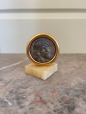 Ancien Plaque Médaille Médaillon Métal Jésus Religieux Socle Marbre Onyx