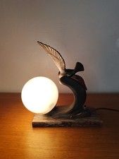 veilleuse lampe de chevet art déco ancienne "la mouette sur la vague" signée