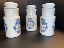 Vintage Lot De 3 Pots D’apothicaire /pharmacie / Épices En Opaline dessins bleu