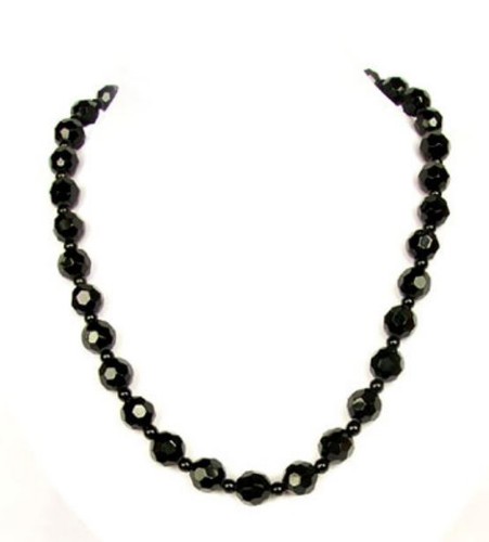 Faceted black onyx - black, and