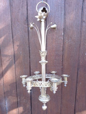ANCIEN LUSTRE SUSPENSION D'EGLISE/STYLE GOTHIQUE/BRONZE/XIXéme/6 BOUGIES/H.78cm