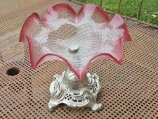 Ancienne coupe a fruit art nouveau vide poche en verre souffle et metal