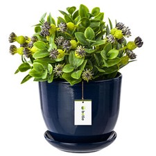 Cache-pot céramique pot de fleur peint D 190 mm bleu foncé bleu marine soucoupe 