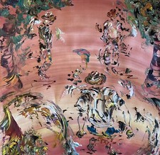 tableau Pétanque Joueurs De Boules Peinture Sur toile Neuf 50 X 50 Cm V.Linard