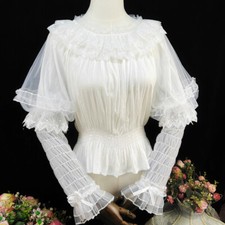 Blouse Femme Lolita Fille Tops En Dentelle Peplum En Maille Volants Fronces Nœud