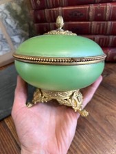 Boite Opaline de Foire Sur Pied Laiton Doré Antique Box