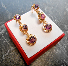 Boucles d oreilles anciennes serties amèthystes  en or  18 carats  poincon 750