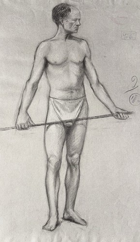 Dessin ancien fusain étude - dessin,