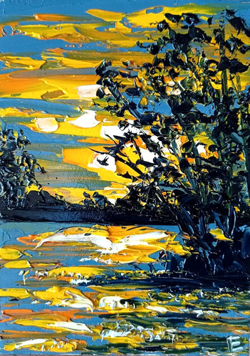 Tableau huile été - , coucher