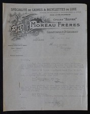 Facture CHANTENAY Nièvre 1921 Cycle MOREAU vélo bicyclette entête illustrée 66
