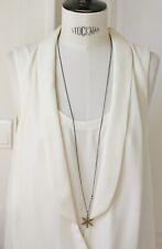 sautoir fin MEDECINE DOUCE pendentif flocon métal et perle blanche 100 cm - neuf