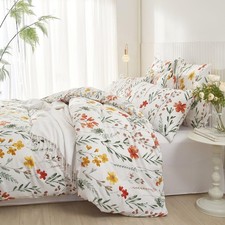 Housse de Couette 220x240 Vert Blanc Feuilles Imprimé Motif 2 Personnes Adult...