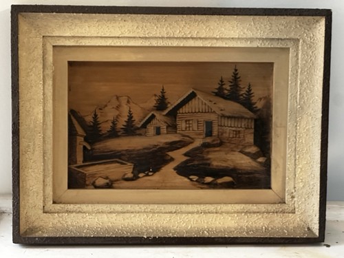 Tableau alpin pyrogravé art - -,