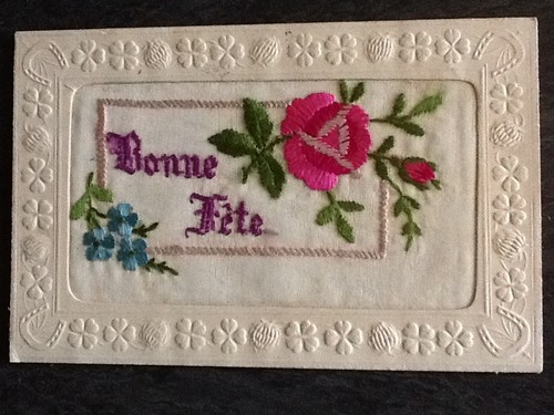 Carte brodee bonne fete - bonne, fleurs