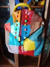 sac à dos rétro en cuir véritable pour femmes, Patchwork coloré