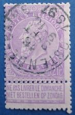 Belgique oblitéré, n°66, 2F lilas sur rose, Léopold II, 1893-1900
