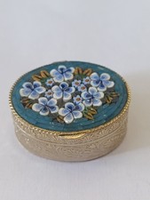Coffret Pilulier Métal Doré g Micromosaïque Décor Floral Italy