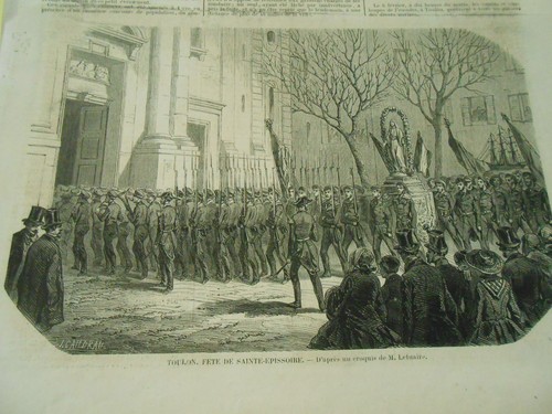Gravure 1858 toulon fête de - fête,