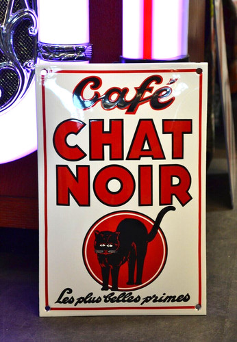 Plaque émaillée cafe chat - cafe, du
