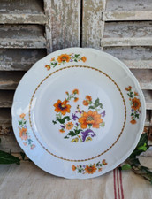 ANCIEN PLAT ROND PORCELAINE DU BERRY  VINTAGE PETITES FLEURS ORANGE