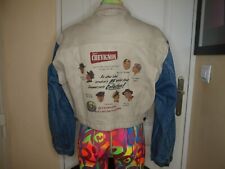 BLOUSON COURT VINTAGE EN JEAN  ET CUIR BEIGE CHEVIGNON TAILLE L