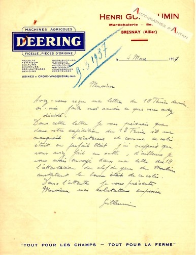 Bresnay lettre 1937 henri - ●bresnay,